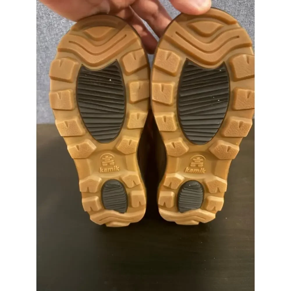 Kamik Kids' Sesame 200g Insulated Waterproof Winter Boots Brown Plaid Cuff sz 2